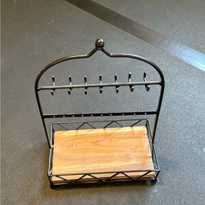 Black Metal Jewelry Holder with Wooden Base